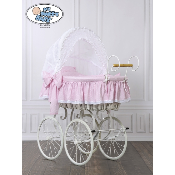 Moses Basket/Retro wicker crib Christine - White - pink