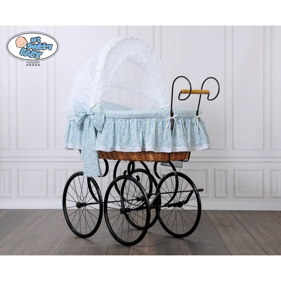 Moses Basket/Retro wicker crib Jasmine- White - blue with lace