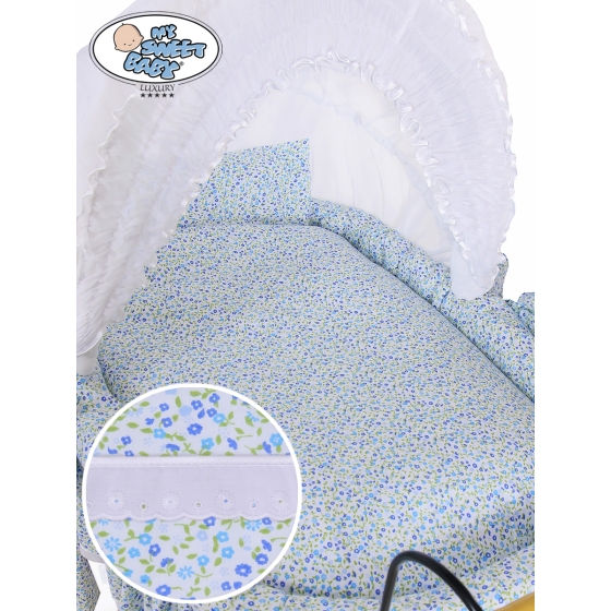 Moses Basket/Retro wicker crib Jasmine- White - blue with lace