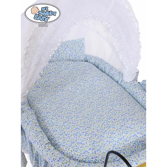 Moses Basket/Retro wicker crib Jasmine- White - blue with lace
