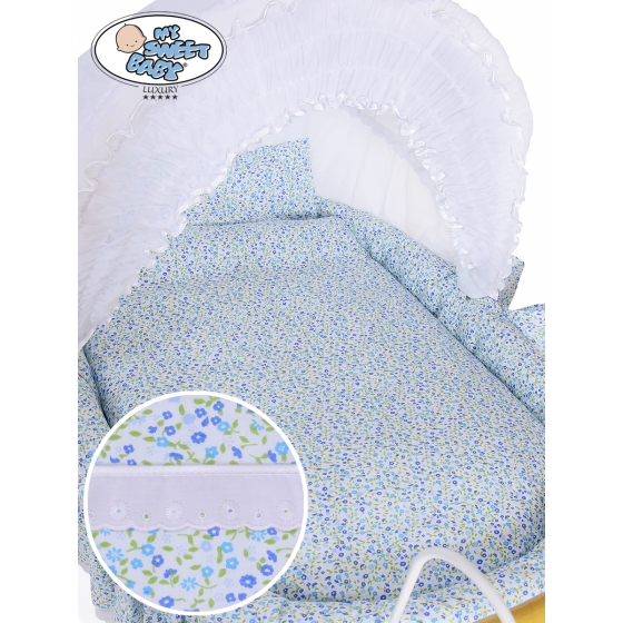 Moses Basket Vintage Retro wicker crib Jasmine - White - blue with lace