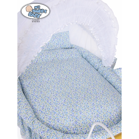 Moses Basket Vintage Retro wicker crib Jasmine - White - blue with lace