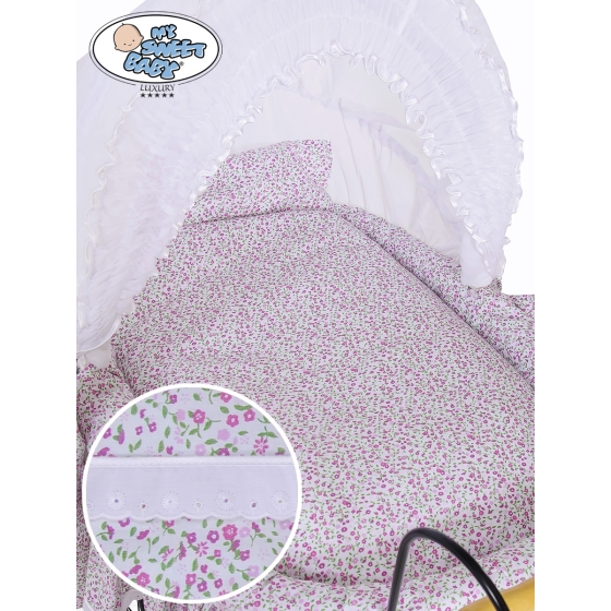 Moses Basket/Retro wicker crib Jasmine - White - pink with lace