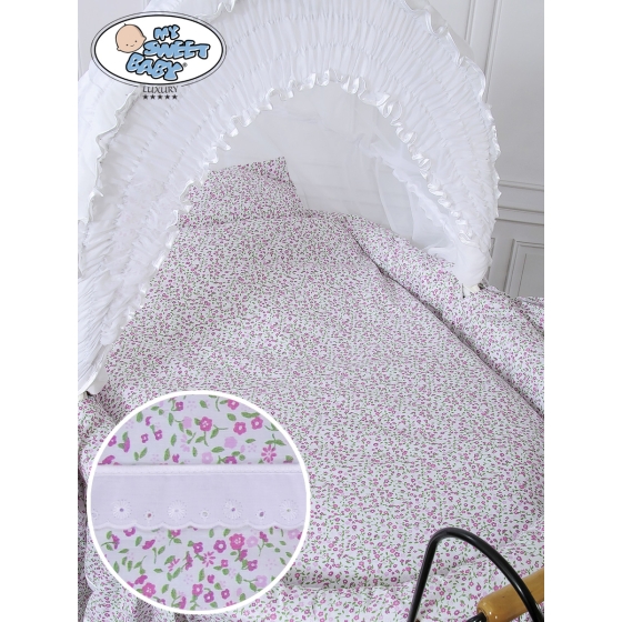 Moses Basket/Retro wicker crib Jasmine - White - pink with lace