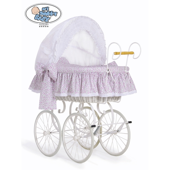 Moses Basket/Retro wicker crib Jasmine - White - pink with lace