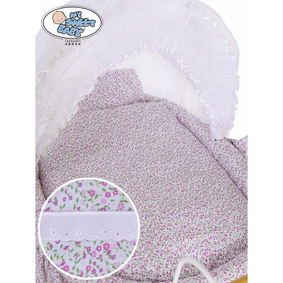 Moses Basket/Retro wicker crib Jasmine - White - pink with lace