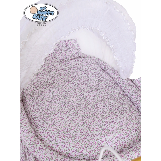 Moses Basket/Retro wicker crib Jasmine - White - pink with lace