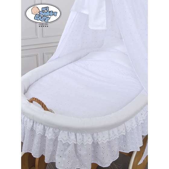 Moses Basket Wicker drape crib Charlotte no 70202White Bedding Set