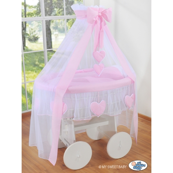 Moses Basket Wicker drape crib Deluxe- Amelie pink