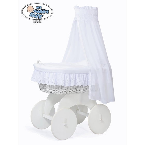 Moses Basket Wicker drape crib Sophia White Bedding Set with White Embroidered Lace no 70202-912