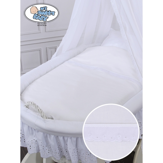 Moses Basket Wicker drape crib Sophia White Bedding Set with White Embroidered Lace no 70202-912