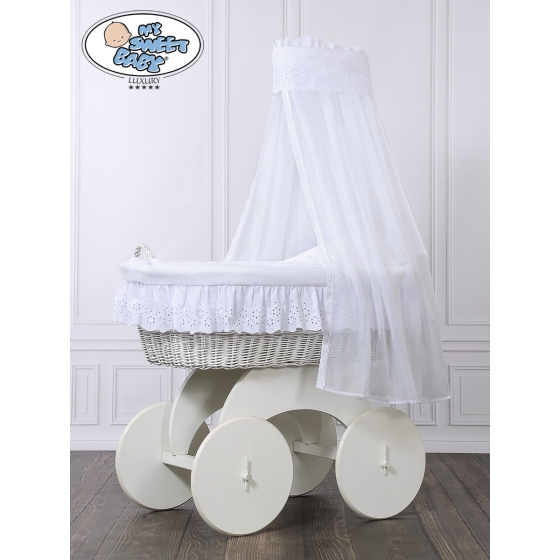 Moses Basket Wicker drape crib Sophia White Bedding Set with White Embroidered Lace no 70202-912