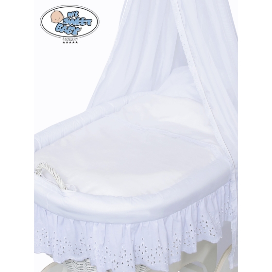 Moses Basket Wicker drape crib Sophia White Bedding Set with White Embroidered Lace no 70202-912