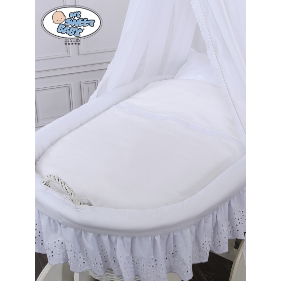 Moses Basket Wicker drape crib Sophia White Bedding Set with White Embroidered Lace no 70202-912