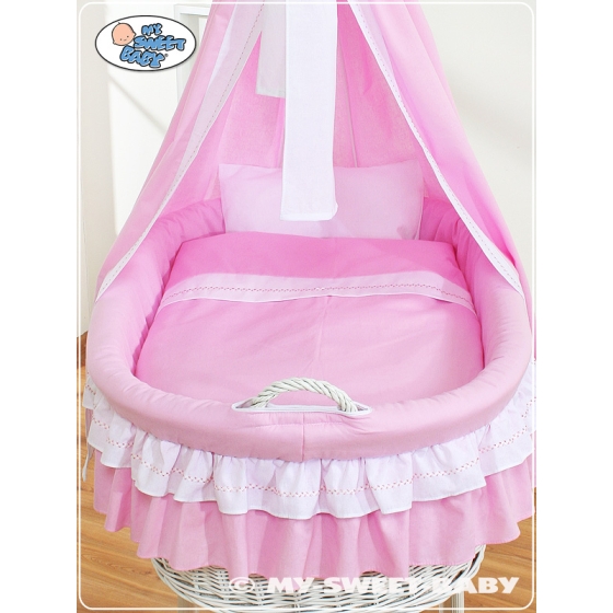 Moses Basket with Wheels / Wicker Crib with Drapes Bellamy pink