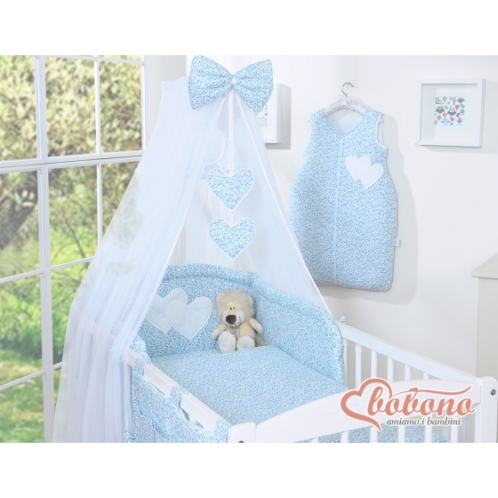 Mosquito net for baby chiffon - Hanging Hearts blue flowers