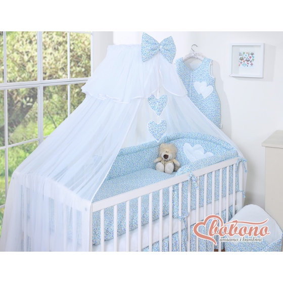 Mosquito net for baby chiffon - Hanging Hearts blue flowers