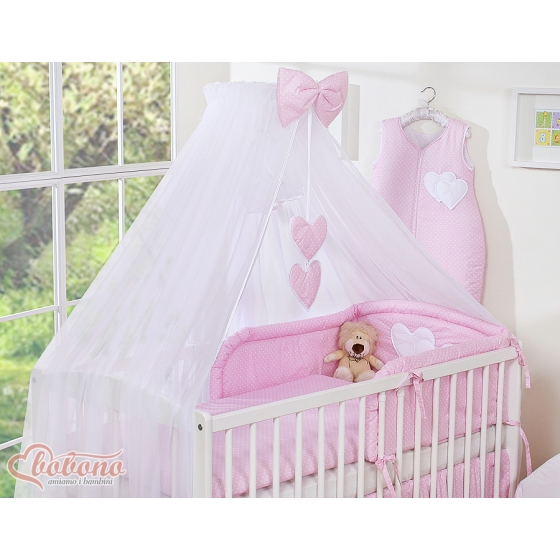 Mosquito net for baby chiffon- Hanging Hearts white dots on pink