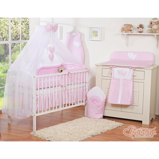 Mosquito net for baby chiffon- Hanging Hearts white dots on pink