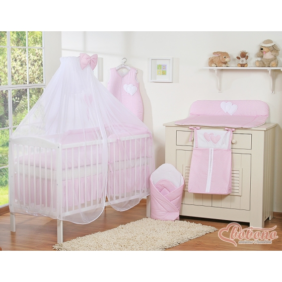 Mosquito net for baby chiffon- Hanging Hearts white dots on pink