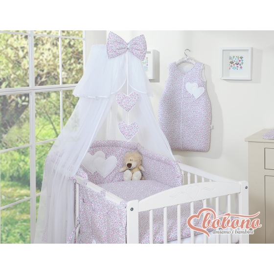 Mosquito-net for Baby made of chiffon- Hanging Hearts pink flowers