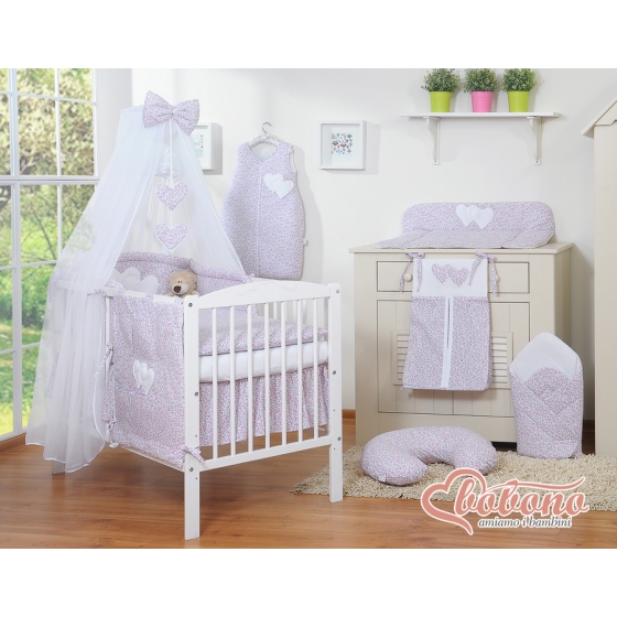 Mosquito-net for Baby made of chiffon- Hanging Hearts pink flowers
