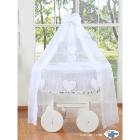 MSW Moses Basket Wicker drape crib Deluxe- Amelie white