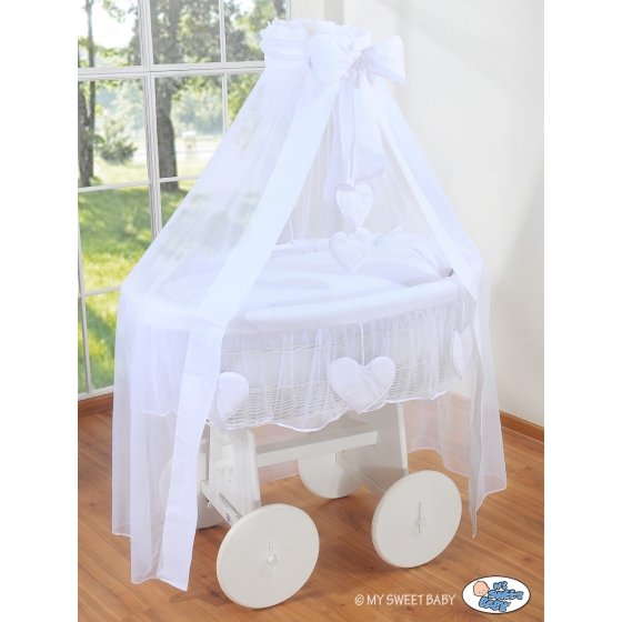 MSW Moses Basket Wicker drape crib Deluxe- Amelie white