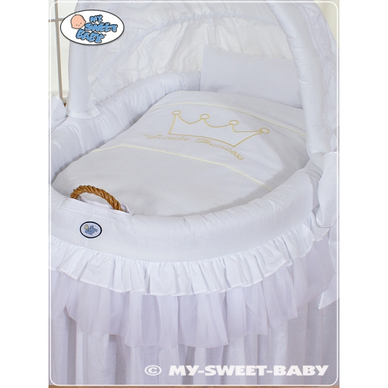 My Sweet Baby Moses Basket on Wheels - Wicker crib with hood- Little Prince/Princess white