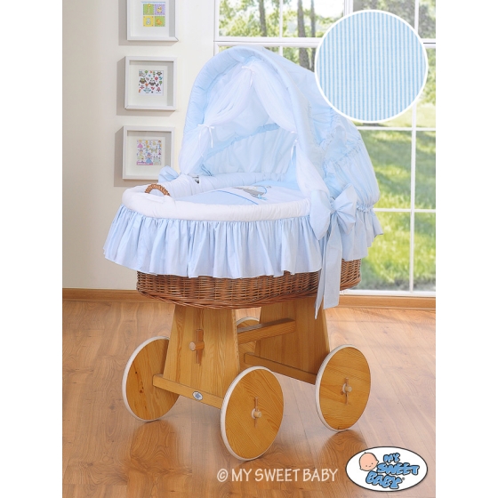 My Sweet Baby Moses Wicker Crib with Hood - Donkey Luca blue