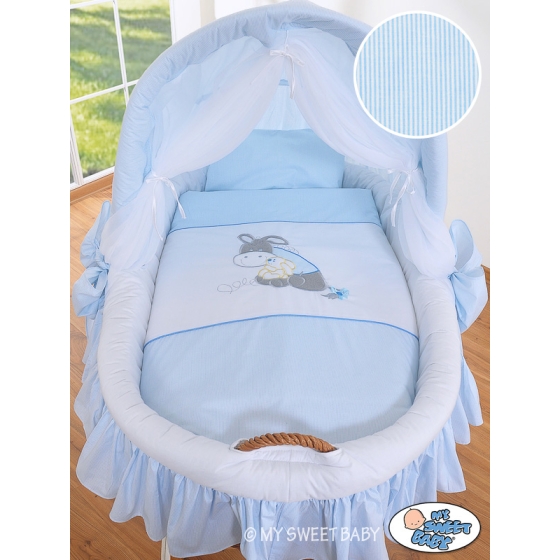 My Sweet Baby Moses Wicker Crib with Hood - Donkey Luca blue