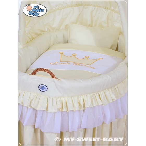 My Sweet Baby Moses Wicker Crib with Hood - Little Prince/Princess cream
