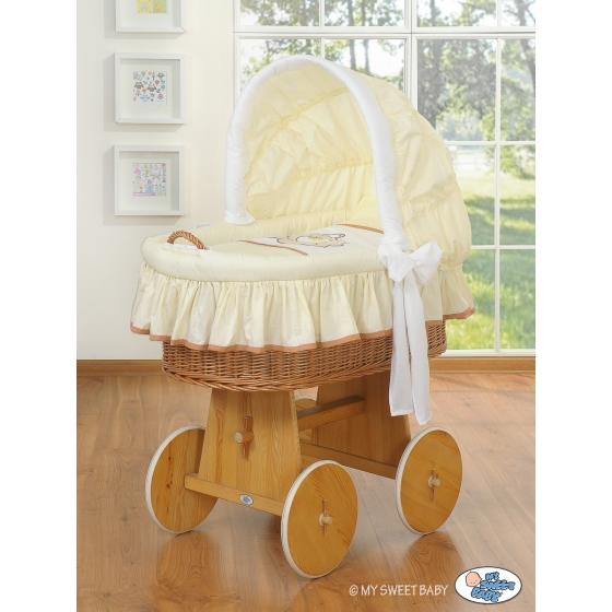 My Sweet Baby Moses Wicker Crib with Hood - Teddy Bear Barnaba cream
