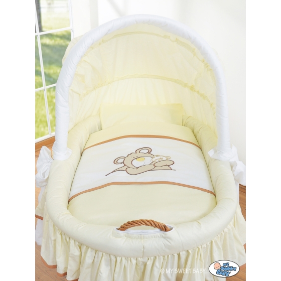 My Sweet Baby Moses Wicker Crib with Hood - Teddy Bear Barnaba cream