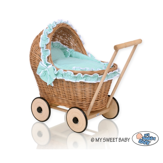 Natural Wicker and Wood Retro Style New Doll Pram -1034