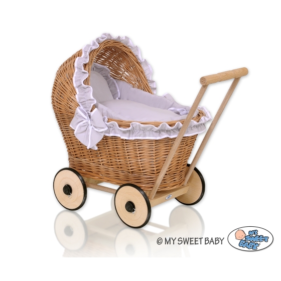 Natural Wicker and Wood Retro Style New Doll Pram -523