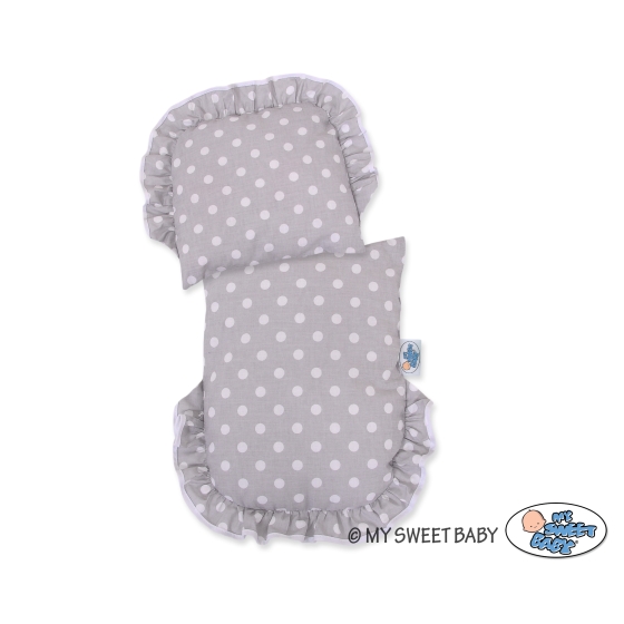 Natural Wicker and Wood Retro Style New Doll Pram  Bedding Set White Dots on Gray