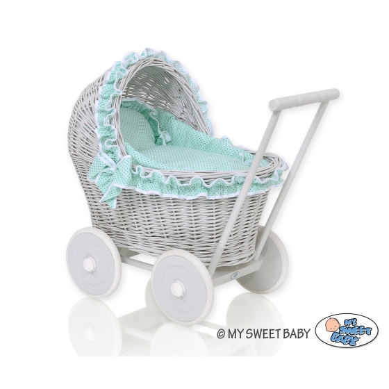New Retro Style Gray Wicker Doll Pram/Stroller Handmade -1034