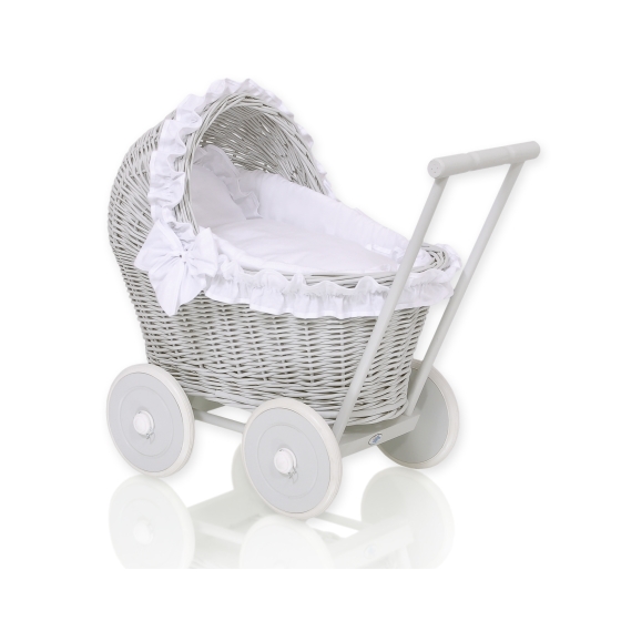New Retro Style Gray Wicker Doll Pram/Stroller Handmade -516