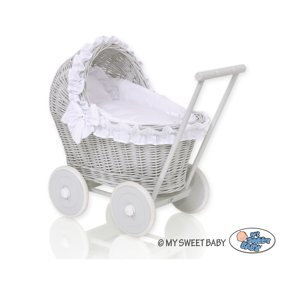 New Retro Style Gray Wicker Doll Pram/Stroller Handmade -516