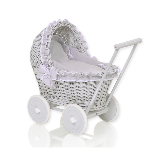 New Retro Style Gray Wicker Doll Pram/Stroller Handmade -523