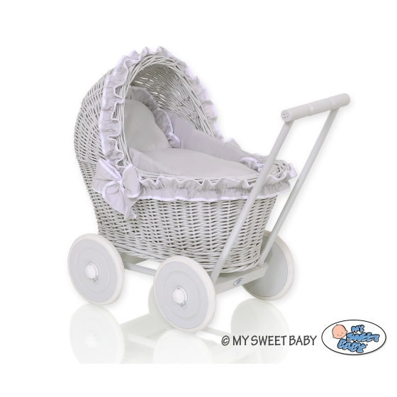 New Retro Style Gray Wicker Doll Pram/Stroller Handmade -523