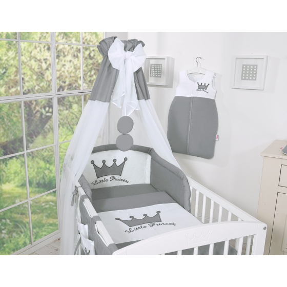 Newborn Baby Bedding set 11pcs with canopy- Little Prince/Princess anthracite