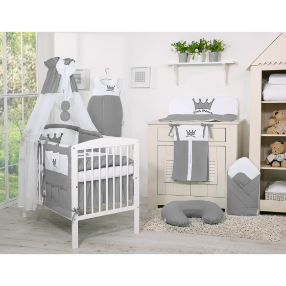 Newborn Baby Bedding set 11pcs with canopy- Little Prince/Princess anthracite