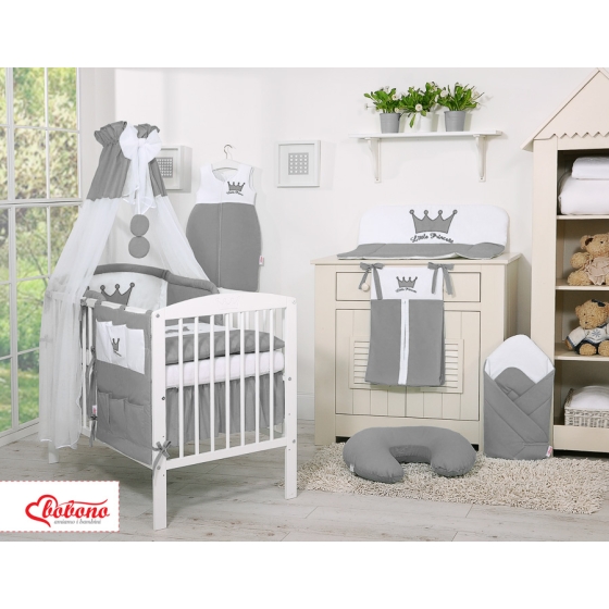 Newborn Baby Bedding set 11pcs with canopy- Little Prince/Princess anthracite