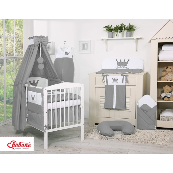 Newborn Baby Bedding set 11pcs with canopy- Little Prince/Princess anthracite