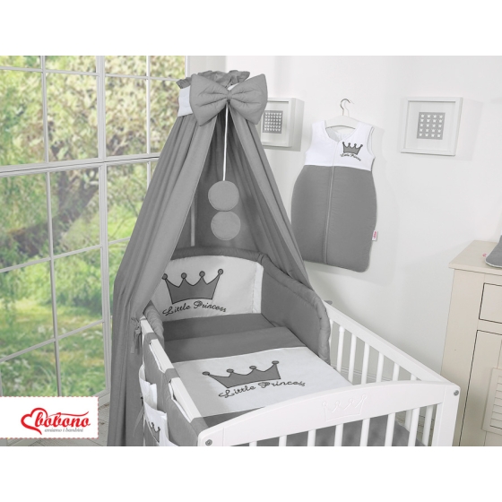 Newborn Baby Bedding set 11pcs with canopy- Little Prince/Princess anthracite