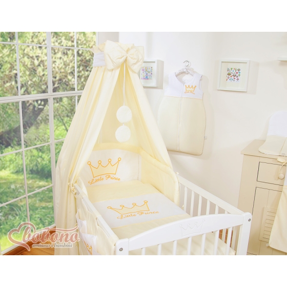 Newborn Baby Bedding set 11pcs with canopy- Little Prince/Princess cream