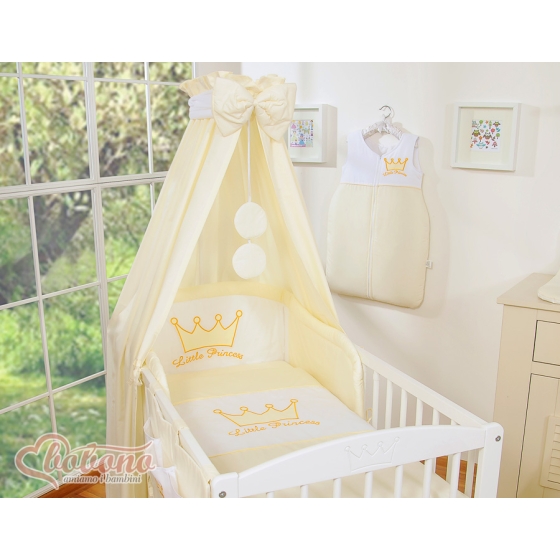 Newborn Baby Bedding set 11pcs with canopy- Little Prince/Princess cream