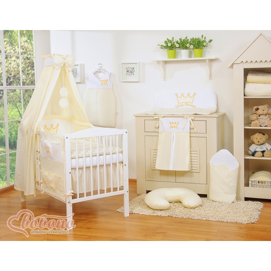Newborn Baby Bedding set 11pcs with canopy- Little Prince/Princess cream